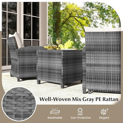 Tangkula 5 Pieces Patio Conversation Set, PE Wicker Rattan Outdoor Furniture Set with 2 Chairs, 2 Ottomans & Tempered Glass Coffee Table, Ideal for Poolside, Backyard, Lawn, Deck, Mix Grey & Off White - color: Mix Grey & Off White
