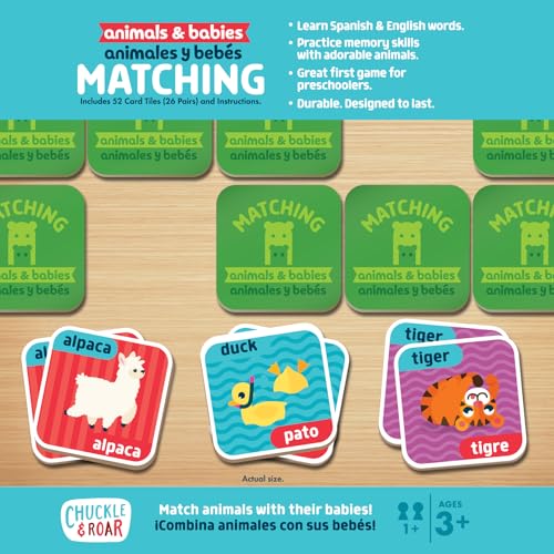 Chuckle & Roar Animals & Babies Memory Game - 52 Tiles, Bilingual, Ages 3+ - Parent & Baby Animal Matching - Preschool Games for Focus - Travel Toys for Toddlers 3-5 - color: Animals and Babies