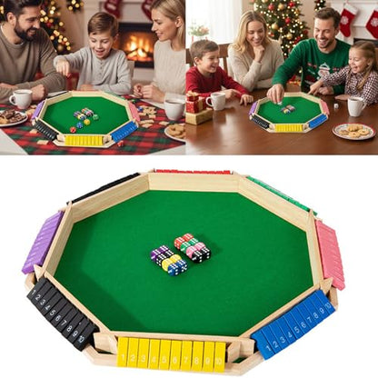 Wooden Shut The Box Game 8 Player, Shut The Box-Wooden Dice Board Game, Creative Play Essential with Colorful Board and 16 Dices Accessories for Enhancing Role Playing Activities Interactive Play