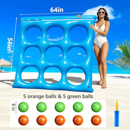 Giant Tic-Tac-Toe Pool Toys Games Set, Inflatable Pool Tic-Tac-Toe Game Float with 10 Balls, 2-10 Players Floating Pool Toys for Kids, Fun Pool Games Party Beach Toy for Teens Adults & Family