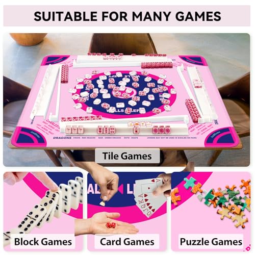 Pink Classic American Mahjong Mat 31.5" - Non-Slip Neoprene Table Cover with Carrying Bag & Rules for Cards, Poker & Games - color: Pink