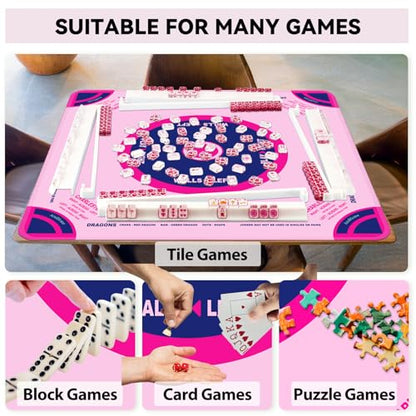 Pink Classic American Mahjong Mat 31.5" - Non-Slip Neoprene Table Cover with Carrying Bag & Rules for Cards, Poker & Games - color: Pink