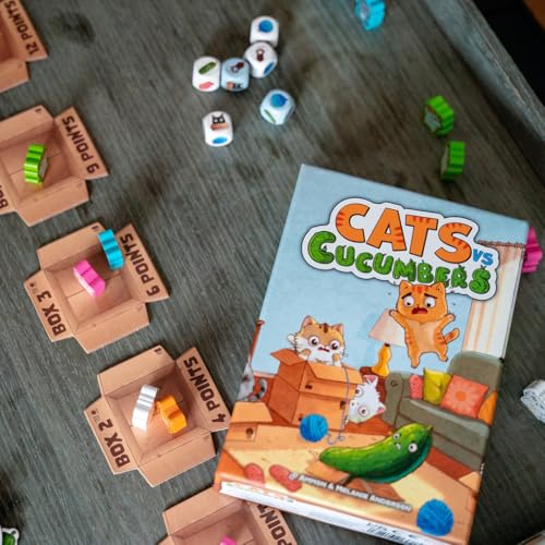 Envy Born Games Cats vs Cucumbers – Dice & Card Game | Hilarious Cat Themed Press Your Luck Game | Roll, Collect, and Outsmart Your Feline Foes | Family Friendly Fun for Teens & Adults
