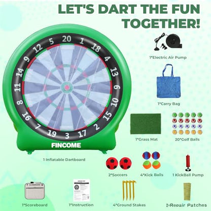 Giant Inflatable Dartboard, Kick Darts Outdoor Indoor Soccer Dartboard Game Golf Dart Throw Darts with Pump, Giant Dart Board Target Yard Games for Kids & Adults 20+Games - style: Green Dartboard