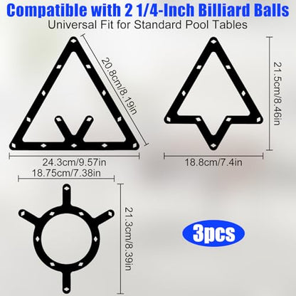 3PCS Magic Ball Rack Sheet Billiards Ball Holder, Pool Balls Rack Set Magic Balls Rack Sheet Triangle Rack Pool Cue Accessories for 8-Ball, 9-Ball & 10-Ball Billiard Games, Triangle Cue Accessorie