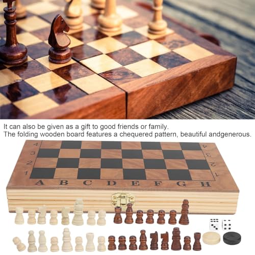 3 in 1 Checkerboard with Chessman, Folding Wooden Chess Checkers Board Set Portable Travel Chess Set for Outdoor Travel Camping