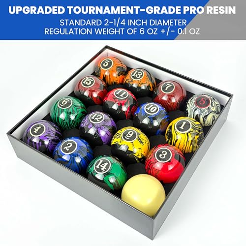 Billiard Balls AAA-Grade, Complete Set of 16 Pool Balls, 2-1/4" Regulation Size and Weight Professional Tournament Pool Table Balls (Dark Marble Swirl)