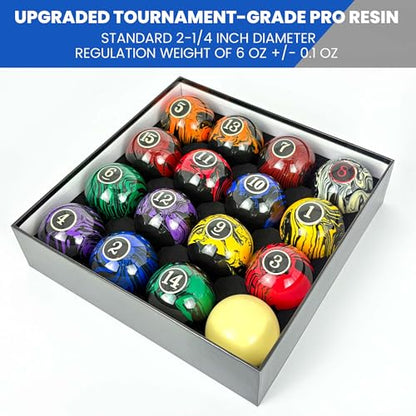 Billiard Balls AAA-Grade, Complete Set of 16 Pool Balls, 2-1/4" Regulation Size and Weight Professional Tournament Pool Table Balls (Dark Marble Swirl)