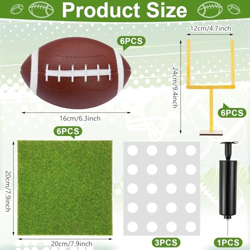 6 Set Football DIY Table Centerpiece Decor Set Includes Mini Footballs, Artificial Turf, Rugby Hoop Photo Goalposts, Football Tabletop Centerpiece Decoration for Game Birthday Party Favors