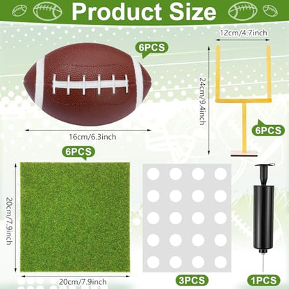 6 Set Football DIY Table Centerpiece Decor Set Includes Mini Footballs, Artificial Turf, Rugby Hoop Photo Goalposts, Football Tabletop Centerpiece Decoration for Game Birthday Party Favors