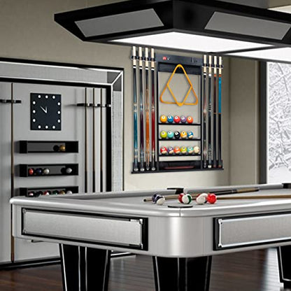 Billmart Pool Stick Holder Wall Mount, 8 Cues Solid Wood Billiard Pool Cue Rack, Pool Table Accessories (Black) - color: 8 Cues Black