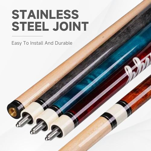 HMQQ Maple Pool Cue Sticks 4-Pack, 58" Billiard Cues in 18/19/20/21oz, Solid Maple Wood Pool Sticks for Home Bar Game Room – Durable, Smooth Grip, Multiple Color Options