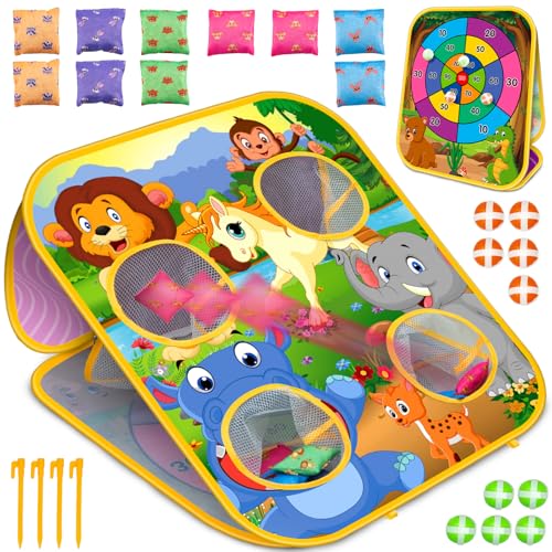 Bean Bag Toss Game for Kids - Cornhole Board Outdoor Toys for Toddlers -Party Activities Carnival Outside Yard Backyard Beach Lawn Games Toy for Kid Boys Girls Age 3 4 5 6 7 8 Year Old Birthday Gifts - style: Animal