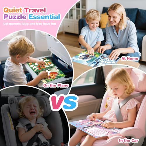 4Pcs Educational Sticker Puzzle Book for Kids, Travel Puzzle Sticker by Number Activity Books with Story - Airplane Car Road Trip for Girls Kids Early Learning, Screen Free, Separation Anxiety Gifts - color: Style-2-4pcs
