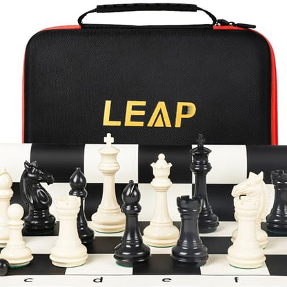 Tournament Chess Set/ 20''x20'' Foldable Silicone Chess Board / 3.75'' King Height Plastic Quadruple Weighted Classic Staunton Pieces/Storage Bag for Beginner Adult