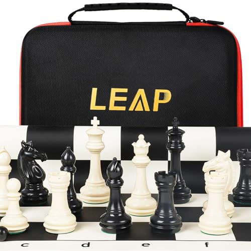Tournament Chess Set/ 20''x20'' Foldable Silicone Chess Board / 3.75'' King Height Plastic Quadruple Weighted Classic Staunton Pieces/Storage Bag for Beginner Adult