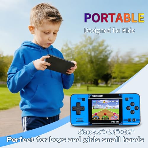 Handheld Game for Kids -Preloaded 220 Retro Video Games, Portable Gaming Player with Rechargeable Battery 3.0" LCD Screen, Mini Arcade Electronic Toy Gifts for Boys Girls (Black+Blue) - style: Black+Blue