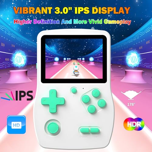 32 Bit Handheld Games for Kids Preloaded 139 Video Games, Portable Video Gaming Player with 3.0" IPS Screen and Rechargeable Battery, Mini Travel Games Electronic Gifts Toys for Boys Girls, White - color: White