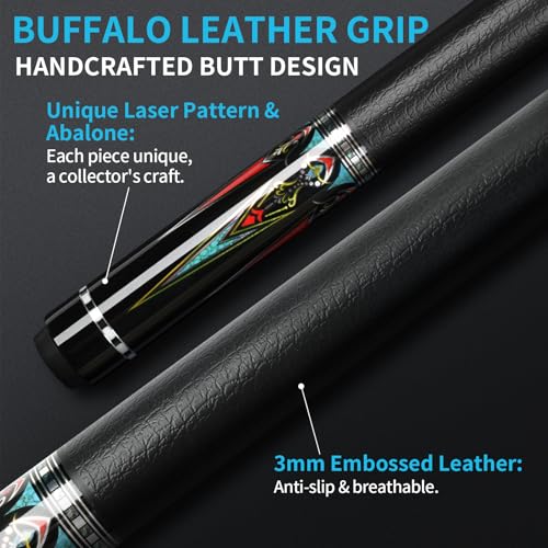 AKLOT Carbon Fiber Pool Cue Stick 58", Billiard Cue Sticks 19-19.5oz, Low Deflection Billiard Stick with 12.5mm Tip, Professional Carbon Fiber Pool Sticks for Adults - color: Black-patten2