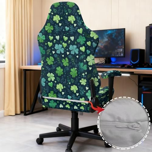 Suobstales Shamrock Heart Pattern Gaming Chair Covers with Armrest Covers Office Desk Chair Cover St. Patrick's Day Decor Computer Chair Cover Stretch Gamer Chair Slipcovers Cat Scratch Proof - color: Shamrock Heart