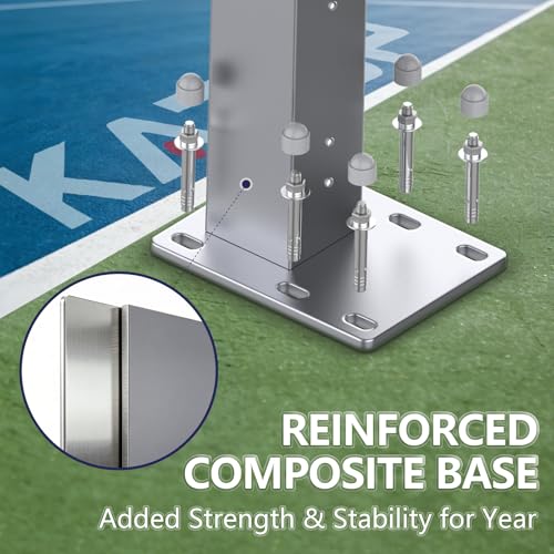 Katop Surface Mount Tennis Net Posts with Heavy Duty Double-Layer Tennis Net, 4'' Square Aluminum Alloy Posts, Unique Built-in Winder Design, ITF Compliant, Sturdy and Durable - color: Deep Green