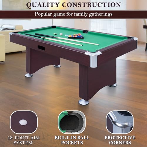 RAYKEEP 4FT/6FT Billiard Table, Portable Pool Table Set, Pool Game Table w/ 2 Cue Sticks, Ball Set for Adults Kids Family Game Room - color: 6FT Green