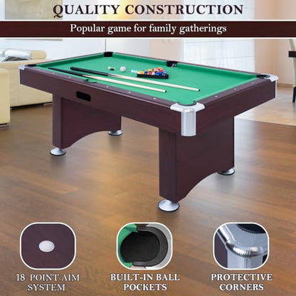 RAYKEEP 4FT/6FT Billiard Table, Portable Pool Table Set, Pool Game Table w/ 2 Cue Sticks, Ball Set for Adults Kids Family Game Room - color: 6FT Green