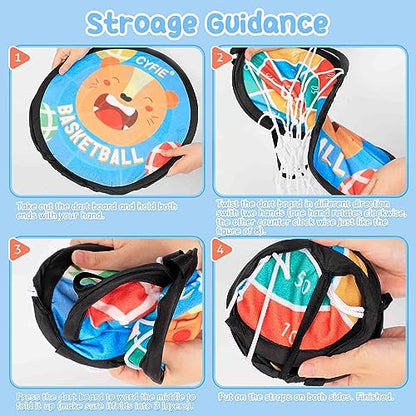 CYFIE 2-in-1 Kids Basketball Hoop & Dart Board for Toddlers,Hanging Sports Toss Game with Soft Sticky Balls, Indoor Outdoor Active Play Toss Toy，Portable Family Toss Game Gift for Boys Girls Ages 3-8