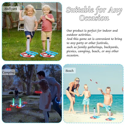 Blueweenly LED Ring Toss Game for Adults and Family, 12 Pcs, Red, Blue, Green LED Horseshoes and Hoop Rings, Outdoor Yard Games