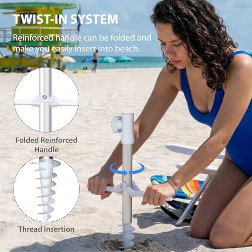 AMMSUN 6ft Folded Portable Travel Beach Umbrella with Sand Anchor Tilt Air vent UPF 50+UV Protection Fit In Suitcase Compact Foldable Telescopic umbrellas for Patio Garden Beach Pool Sky Blue - color: 6ft Light Blue