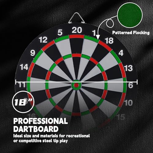 Dartboard with Stand, 34"-74" Adjustable Height Dartboard Stand for Adults, 18" Dart Board, Sturdy Tripod, Portable Design with 6 Darts for Travel, Home, Bars, or Outdoor Games