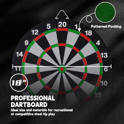Dartboard with Stand, 34"-74" Adjustable Height Dartboard Stand for Adults, 18" Dart Board, Sturdy Tripod, Portable Design with 6 Darts for Travel, Home, Bars, or Outdoor Games