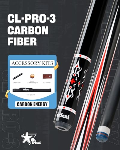 CRICAL Carbon Fiber Pool Cue Stick 58" Billiard Cue Sticks Professional Low Deflection Pool Sticks with 3/8 * 8 Pin Joint and 12.5mm Tip - color: 019-Pro3 set