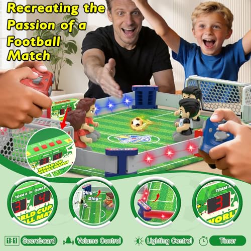 Cokzer Remote Control Soccer Games, Foosball Table Game for Kids with 4 Remotes, 3 Balls, LED Scoreboard, Lights & Sound, Rechargeable RC Soccer Board Game for 1-4 Players Ages 6+