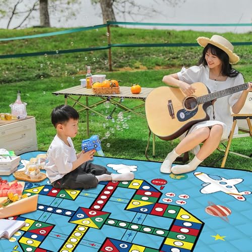 Outdoor Play Mat | Outdoor Picnic Blanket with Chess Pieces,Portable 3 Layers Lightweight Foldable Family Board Game for Camping Festival Beach Lawn Park