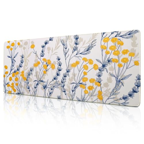 ALOANES Waterproof Mouse Pad with Durable Stitched Edge, Gaming Keyboard, Non-Slip Rubber Base, Extended Desk pad for Gamer, Office& Home, Yellow Flower Mousepad Large(27.6" x11.8"x0.12") - color: 03- Yellow Flower, size: Large(27.6" x 11.8")
