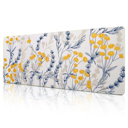 ALOANES Waterproof Mouse Pad with Durable Stitched Edge, Gaming Keyboard, Non-Slip Rubber Base, Extended Desk pad for Gamer, Office& Home, Yellow Flower Mousepad Large(27.6" x11.8"x0.12") - color: 03- Yellow Flower, size: Large(27.6" x 11.8")
