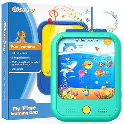 Kids Learning Tablet Educational Learning Pad for Toddlers 2-5 to Learn Alphabets, Numbers, Foods, Time, Music, Vehicles, Tablet Toy for Toddlers Ages 2 3 4 5 6 Years Old - style: Upgrade Version（20 lesson pages green）