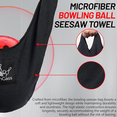 TonGass (2+2 Pack 10"x8" Microfiber Bowling Ball Towel Shammy Pad with Easy-Grip Dots, Bowling Seesaw Bag for Storage Balls, Bowlings Polisher Bag Machine Washable & Non-Slip - color: Black & Grey