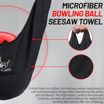 TonGass (2+2 Pack 10"x8" Microfiber Bowling Ball Towel Shammy Pad with Easy-Grip Dots, Bowling Seesaw Bag for Storage Balls, Bowlings Polisher Bag Machine Washable & Non-Slip - color: Black & Grey