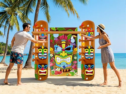 2 Sets Hawaiian Luau Party Decorations – Summer Tiki Theme Inflatable Limbo with Toss Game Set for Adults, Pool Party, Tropical Beach Birthday Accessories