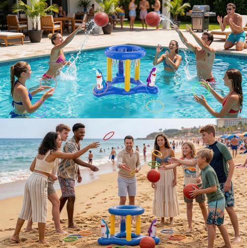 Uniqhia Pool Games Toys Set for Kids, Floating Pool Basketball Hoops & Pool Ring Toss Game, Swimming Pool Toys for Kids Ages 4-8 8-12, Teens, Adults and Family