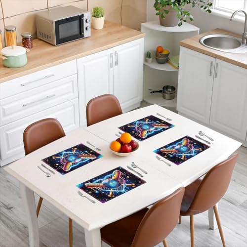 jejeloiu Baseball Placemats Set of 4 12x18 Inch Ice Cream Drip Donut Sprinkles Table Mats for Kitchen Holiday Brown Baseball Bat Place Mat for Dinner Table Indoor Non-Slip Easy to Clean Washable - color: Brown Blue