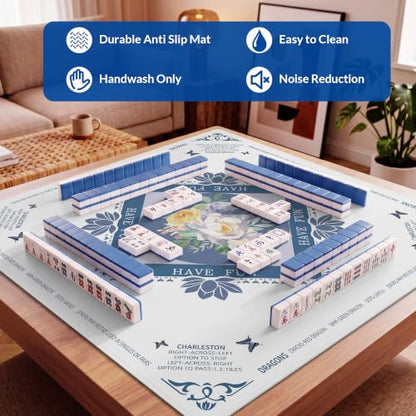 Mahjong Mat - 31.5" x 31.5" Anti-Wrinkle Mahjong Mat for Table, Anti Slip Noise Reduction Gaming Mat with Carrying Bag, for Mahjong/Board Games/Poker/Dominoes/Card Games (White) - color: White