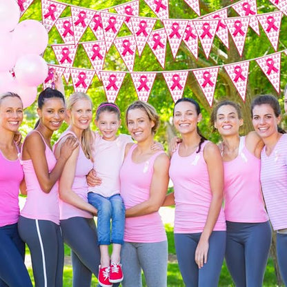 100 FT Breast Cancer Awareness Decorations, 3 Pack Pre-assemble Pink Ribbon Pennant Banner Flags, 60 PCS Plastic Pennants Flags Indoor Outdoor Party Supplies Home Office Ceiling Wall Hanging Decor - style: Breast Cancer