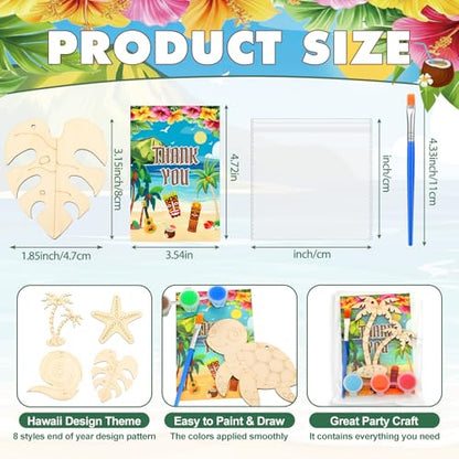 Saypacck 24 Pcs Hawaii Party Favors Wooden Painting Craft Kits Birthday Party Supplies with Organza Bag for Goodie Bags Fillers Adult Thank You Gifts - style: Hawaiian