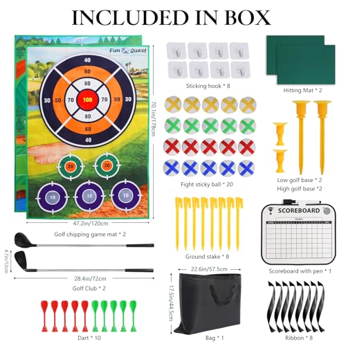 Golf Chipping Game Set – Battle Golf & Velcro Chipping Game with 2 Giant 70"x47" Mats, Backyard Golf Game for Indoor & Outdoor Fun– Includes Clubs, Balls & Targets