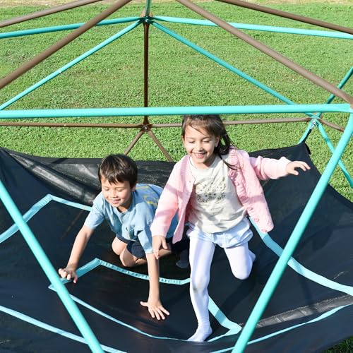 Merax 12FT Climbing Dome with Hammock, Outdoor Geometric Dome Climber Play Center for Kids 3-10 Supporting 1000 lbs, Easy Assembly Jungle Gym - style: 12FT Green & Sil