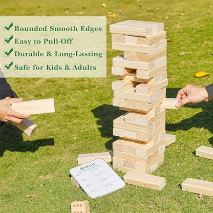 Olsa Giant Tumble Tower 57PCS Wooden Block Stacking Yard Games with Carrying Bag Classic Indoor & Outdoor Game for Adults and Family Party Games for Backyard Lawn Beach Camping (Over 4.2 Ft) - size: M-Over 4.2FT