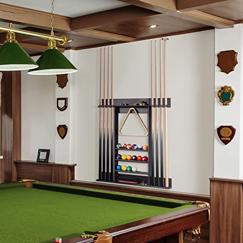 XCSOURCE Pool Stick Holder, Pool Cue Rack Wall Mount, 8 Pool Cue Holder Wall Billiard Cue Rack, Made of 100% Solid Pine Wood, Pool Table Accessories for Billiard Room or Club (Cue Rack Only) - color: Black, 8 Pool